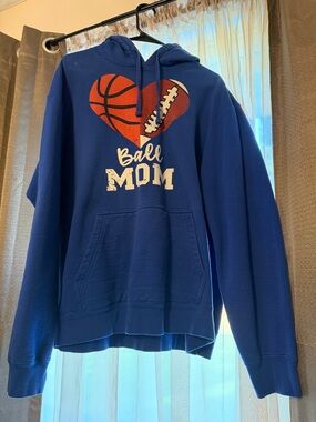 Blue "Ball Mom" Sports Heart Pullover Hoodie